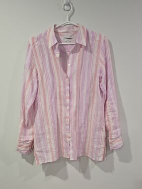 Foxcroft Pink And Purple Striped Linen Button-Up Shirt